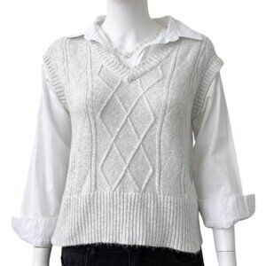 Sincerely Jules Layered Sweater Vest Shirt Gray Cable Knit Preppy Academia M